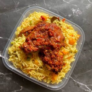Pack of Fried Rice and Peppered Chicken