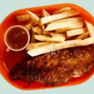 Grilled Turkey and Chips with Ketchup