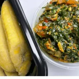 Boiled Plantain and Vegetable Sauce (Plate)